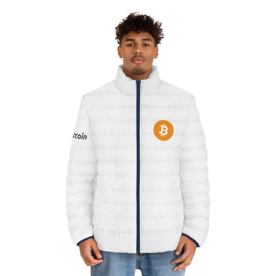 Bitcoin Men's Puffer Jacket (White)