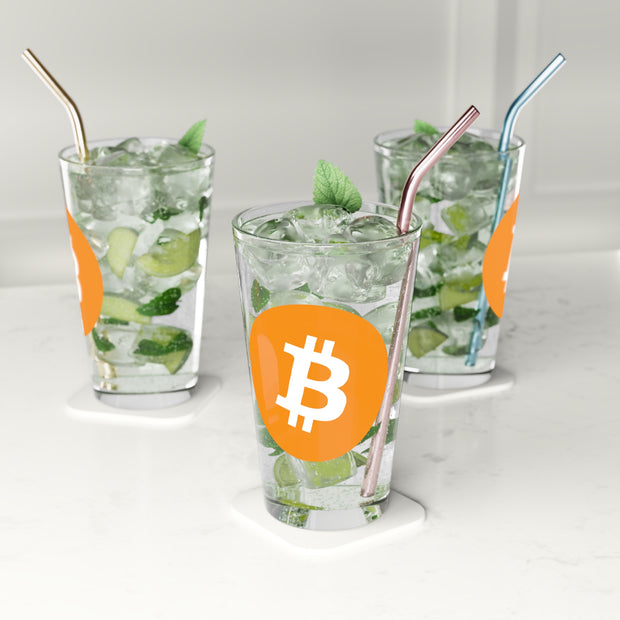 Bitcoin Logo Pint Glass, 16oz